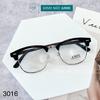 Gọng kính cận tròn nam nữ AMIE Eyewear kiểu dáng clubmaster gọng kim loại nhựa đơn giản phụ kiện thời trang 3016