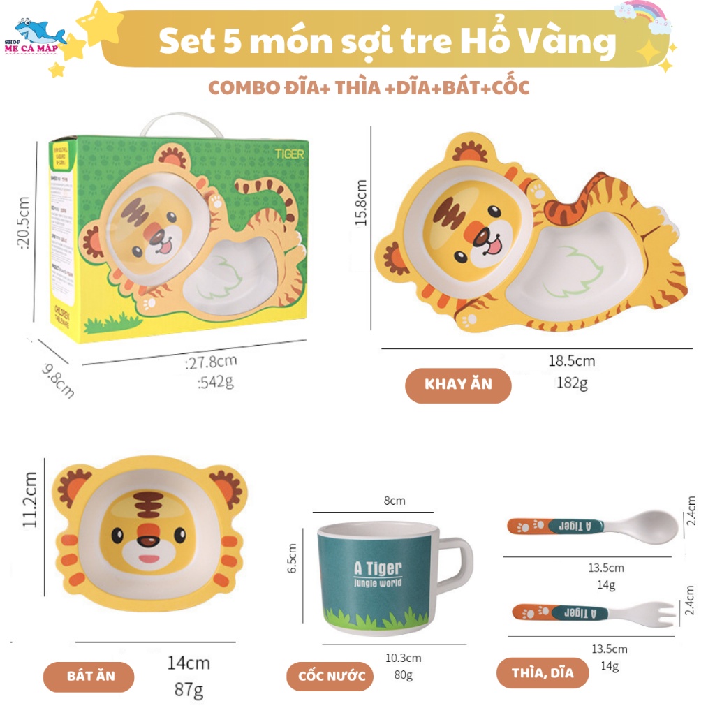 Khay Ăn Dặm Cho Bé Hình Hổ Vàng, Bát Ăn Dặm Cho Bé Chất Liệu Sợi Tre Tự Nhiên An Toàn Dễ Dàng Vệ Sinh