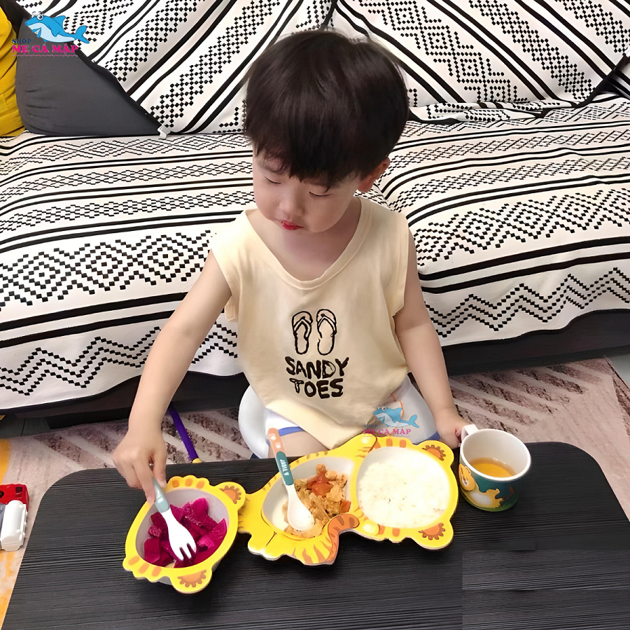 Khay Ăn Dặm Cho Bé Hình Hổ Vàng, Bát Ăn Dặm Cho Bé Chất Liệu Sợi Tre Tự Nhiên An Toàn Dễ Dàng Vệ Sinh