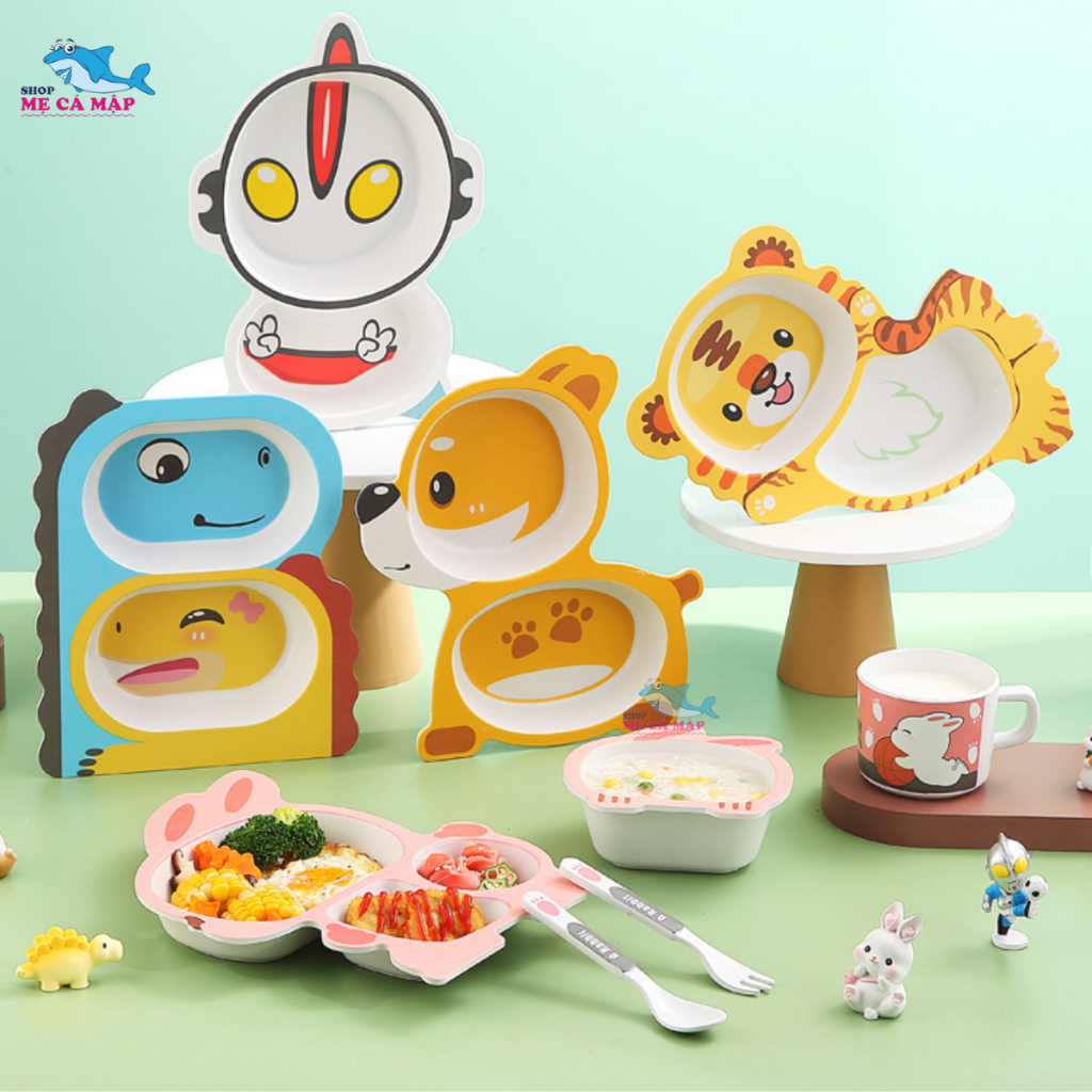 Khay Ăn Dặm Cho Bé Hình Hổ Vàng, Bát Ăn Dặm Cho Bé Chất Liệu Sợi Tre Tự Nhiên An Toàn Dễ Dàng Vệ Sinh
