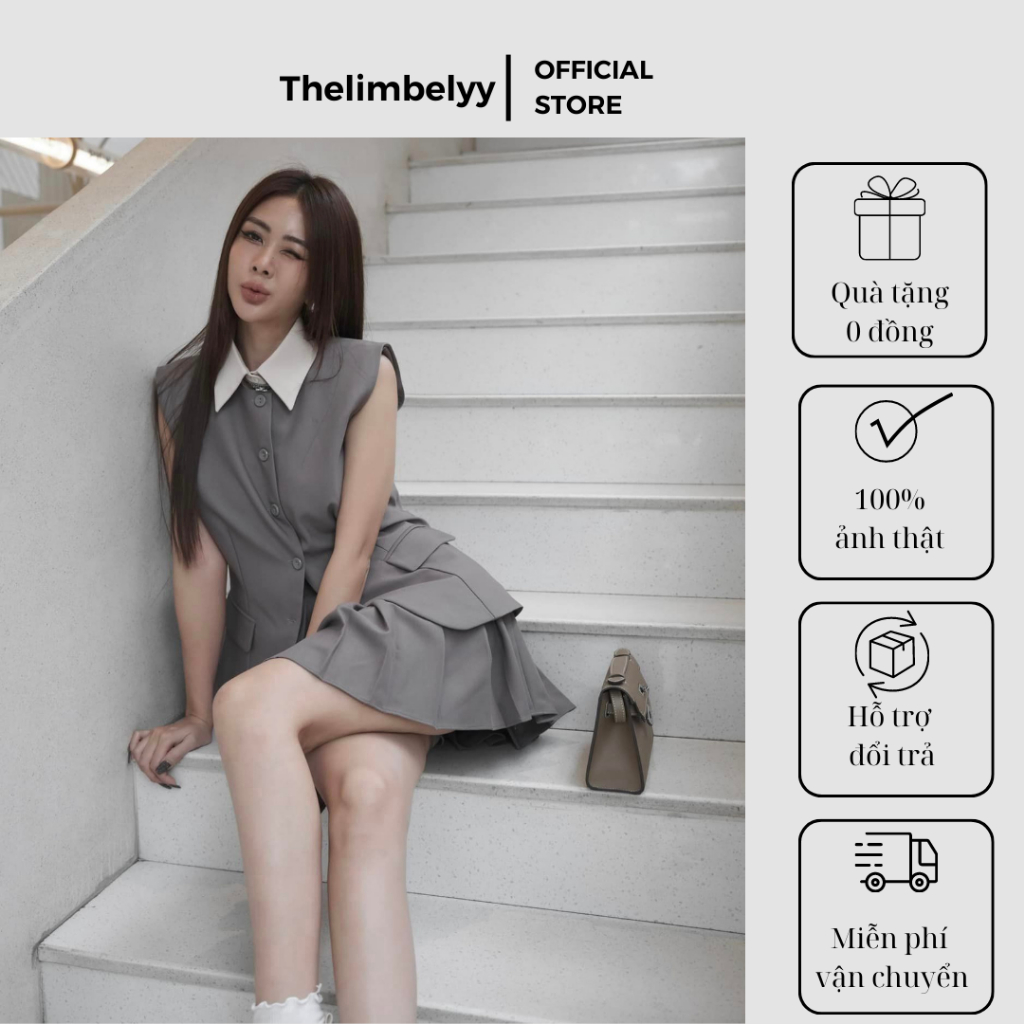 Set Đồ Nữ Ghile Sang Chảnh, Set Sơ Mi Gile + Chân Váy Ngắn Thiết Kế Áo Kiểu Themlimbelyy Có 2 Màu Ghi, Đen