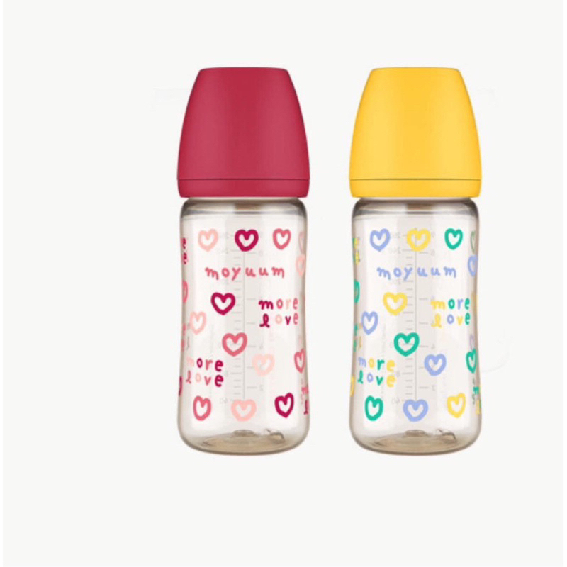 Bình Moyuum hoạ tiết trái tim 2023 màu đỏ , vàng size 170ml/270ml kèm núm tự chọn size