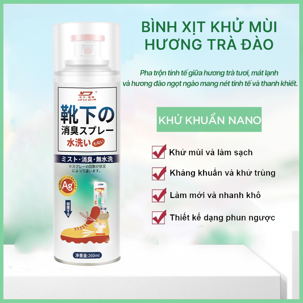 [DUER] Chai Xịt Khử Mùi Hôi Giày và Tất DUER Chính Hãng, Công Nghệ Nano Bạc Ag+ 4 Mùi Hương