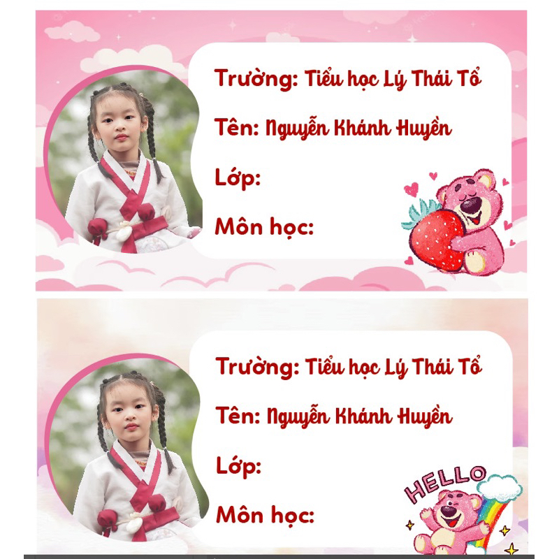 Nhãn Vở In Hình Bé Thiết Kế Riêng Họa Tiết Chibi