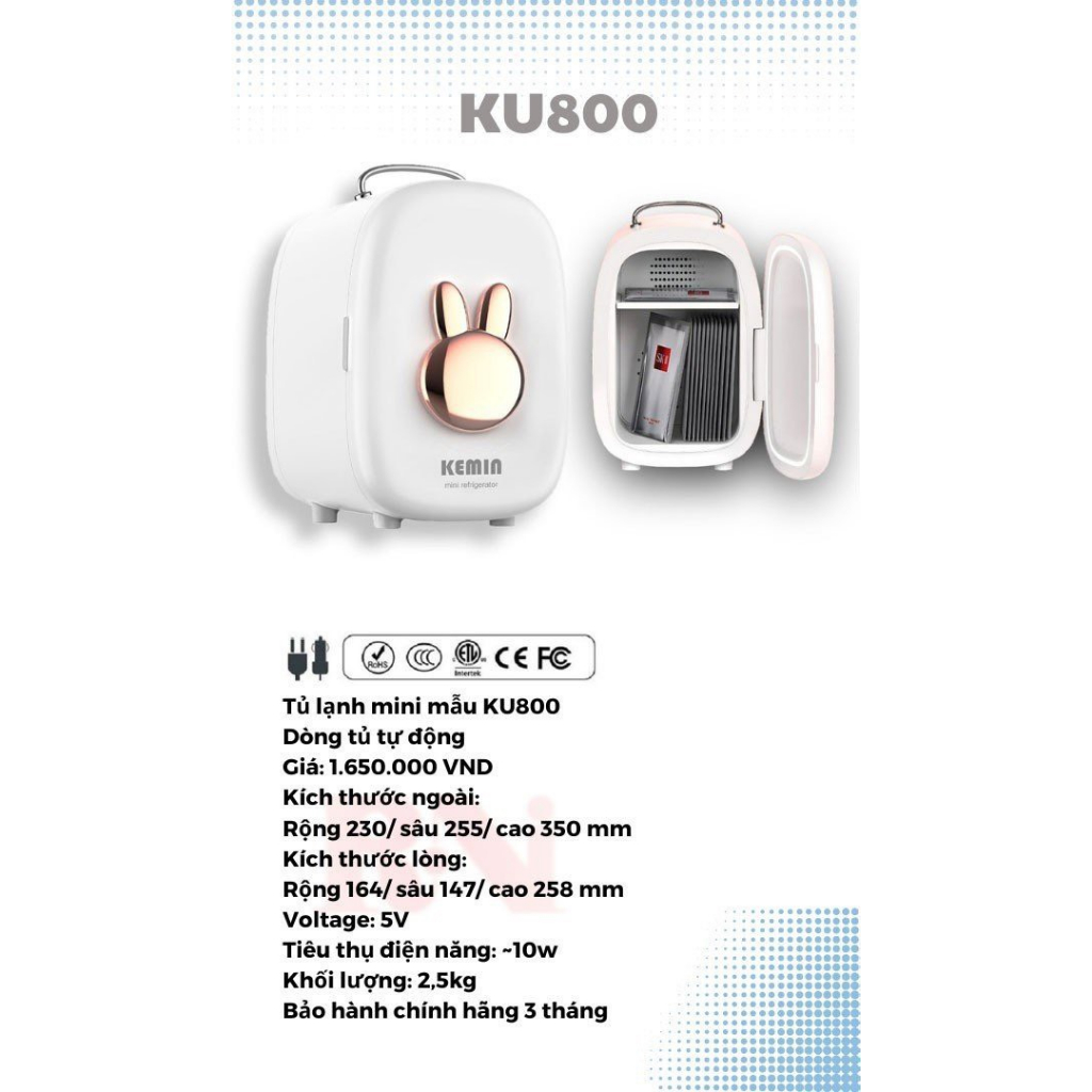 Tủ Lạnh Mini KEMIN KU800 - 8L Chính Hãng - Công Nghệ Chống Ngưng Tụ - 2 Chiều Nóng Lạnh