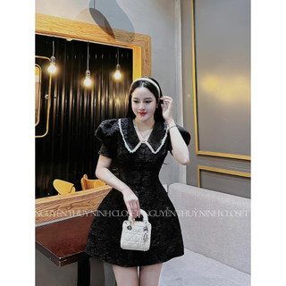 Đầm dự tiệc cổ V tay phồng chất gấm xốp sang chảnh Váy xoè dáng ngắn Đầm dạo phố Váy đi tiệc cưới