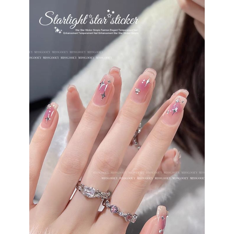 Sticker sao 5 cánh-sticker sao 6 cánh màu trắng,đen,bạc,hồng dán trang trí móng tay