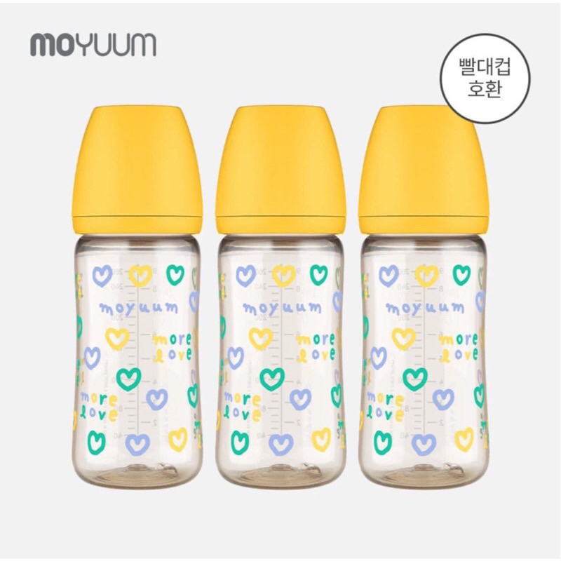 Bình Moyuum hoạ tiết trái tim 2023 màu đỏ , vàng size 170ml/270ml kèm núm tự chọn size