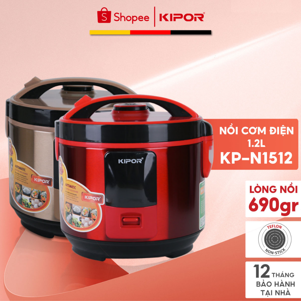 Nồi cơm điện KIPOR KP-N1512 - 1.2L - Nồi cơ chống dính TEFLON 5 lớp dầy 3mm nặng 690G - Bảo hành tại nhà 12 tháng