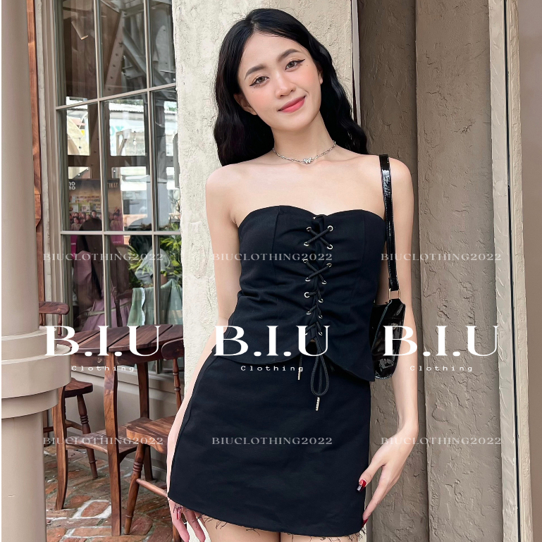 Set áo cúp corset đan dây chân váy A sang chảnh sexy Desi Set BIU Clothing BB0098