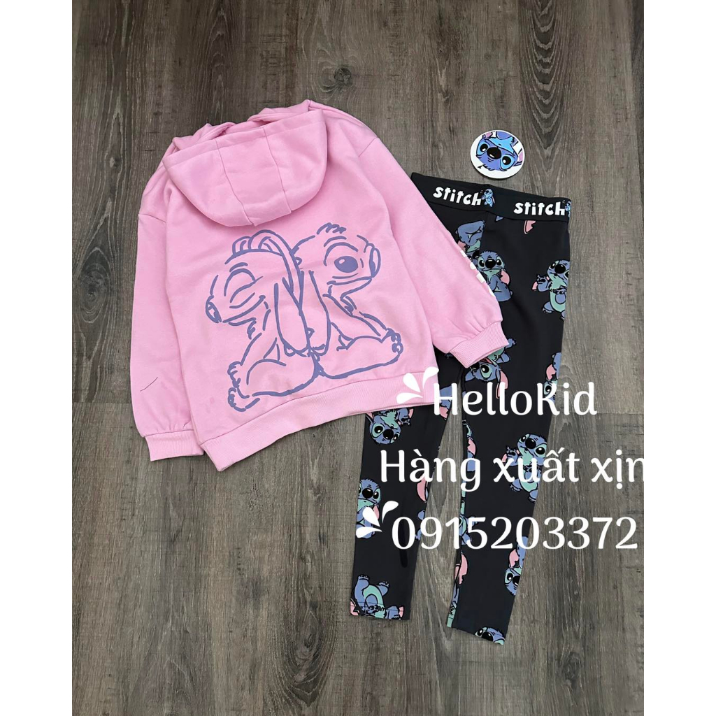 Bộ nỉ áo hoodie hồng kèm legging stick djsney bé gái