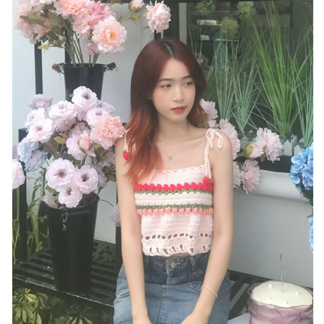 Áo Len Hoa Tulip Handmade Dáng Croptop