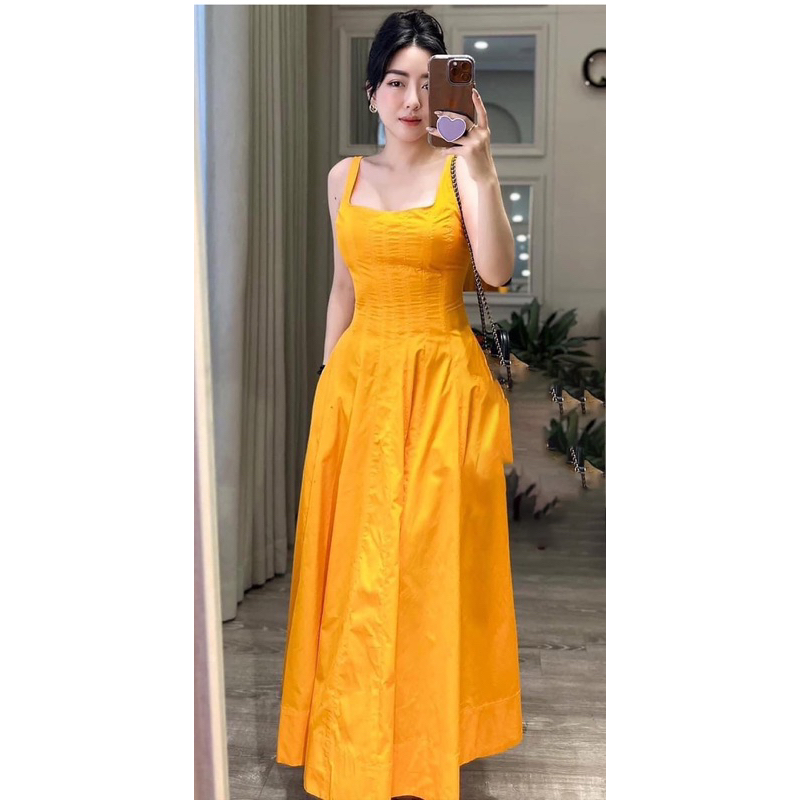 Váy dáng dài hai dây màu cam hàng xuất Zara