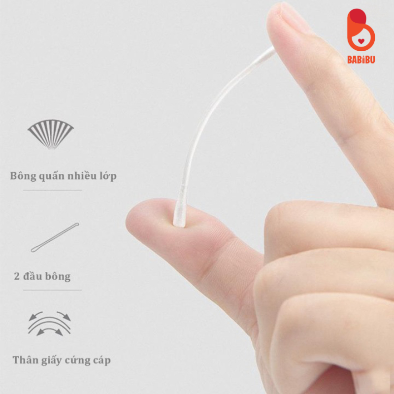 Tăm bông cho bé sơ sinh V-Coool, hộp 200-400 que Babibu - TBV