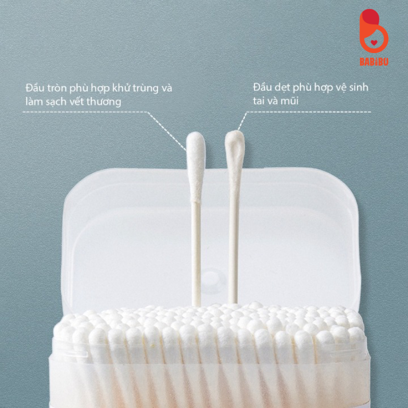 Tăm bông cho bé sơ sinh V-Coool, hộp 200-400 que Babibu - TBV