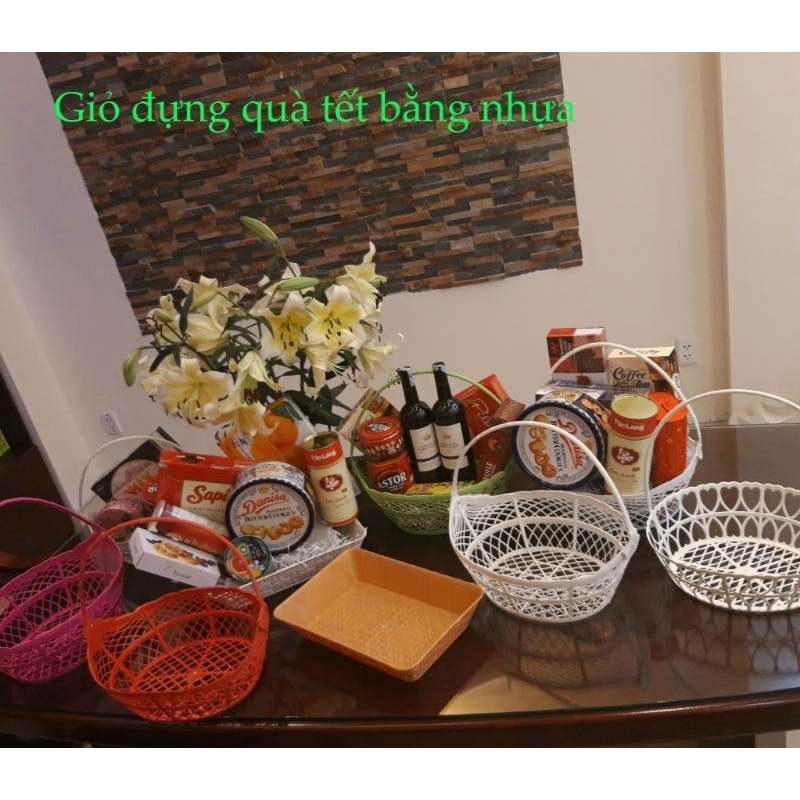 GIỎ GÓI QUÀ LỚN 38×27×10cm kèm nơ và túi kiếng