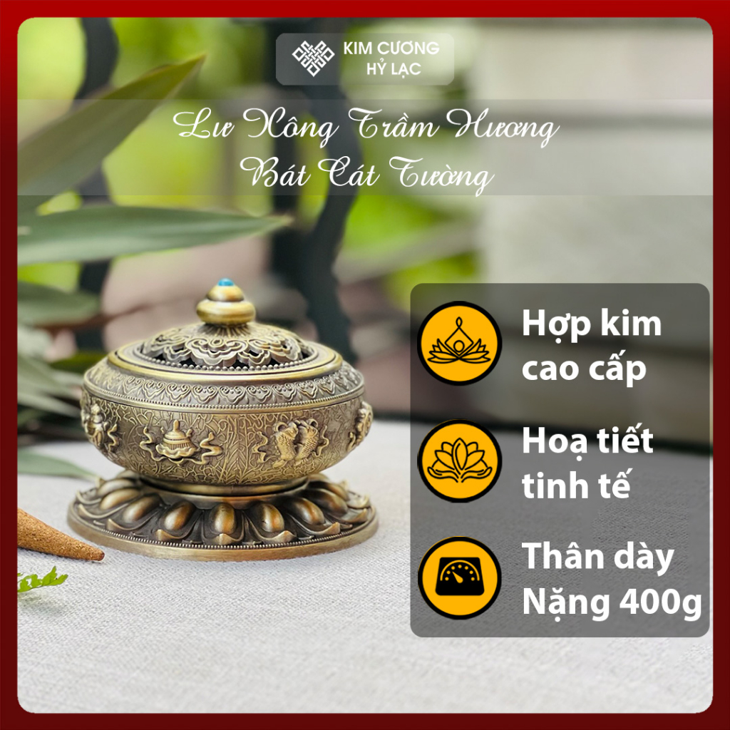 Lư Xông Trầm Hương - Lư Đốt Hương Trầm Mật Tông  Hợp Kim Cao Cấp Loại Lớn