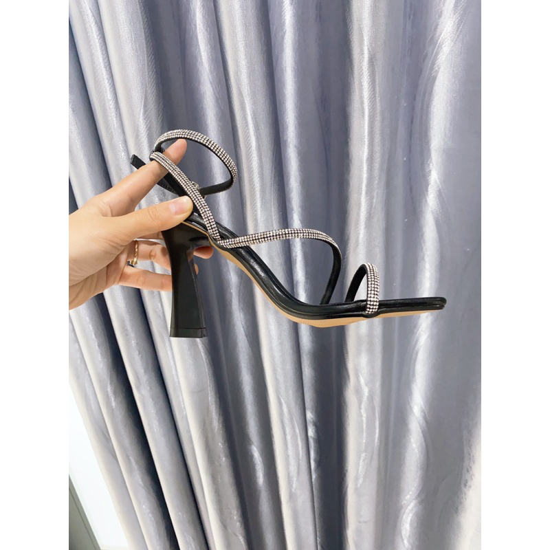 Sandal/Giày cao gót nhọn quai mảnh đính đá 9 phân sang chảnh