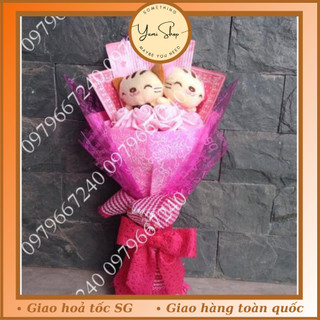 Hoa Gấu Bông Cặp Mèo May Mắn Dễ Thương HGB49