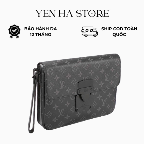 Túi cầm tay, túi nam, clutch nam LV S Lock A4 họa tiết hoa đen cao cấp