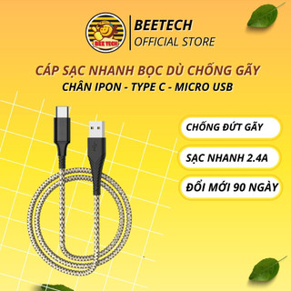 Cáp sạc nhanh 2.4A , dây sạc dài 1m bọc dù chống đứt gãy chân Táo/MicroUSB/TypeC-Beetech