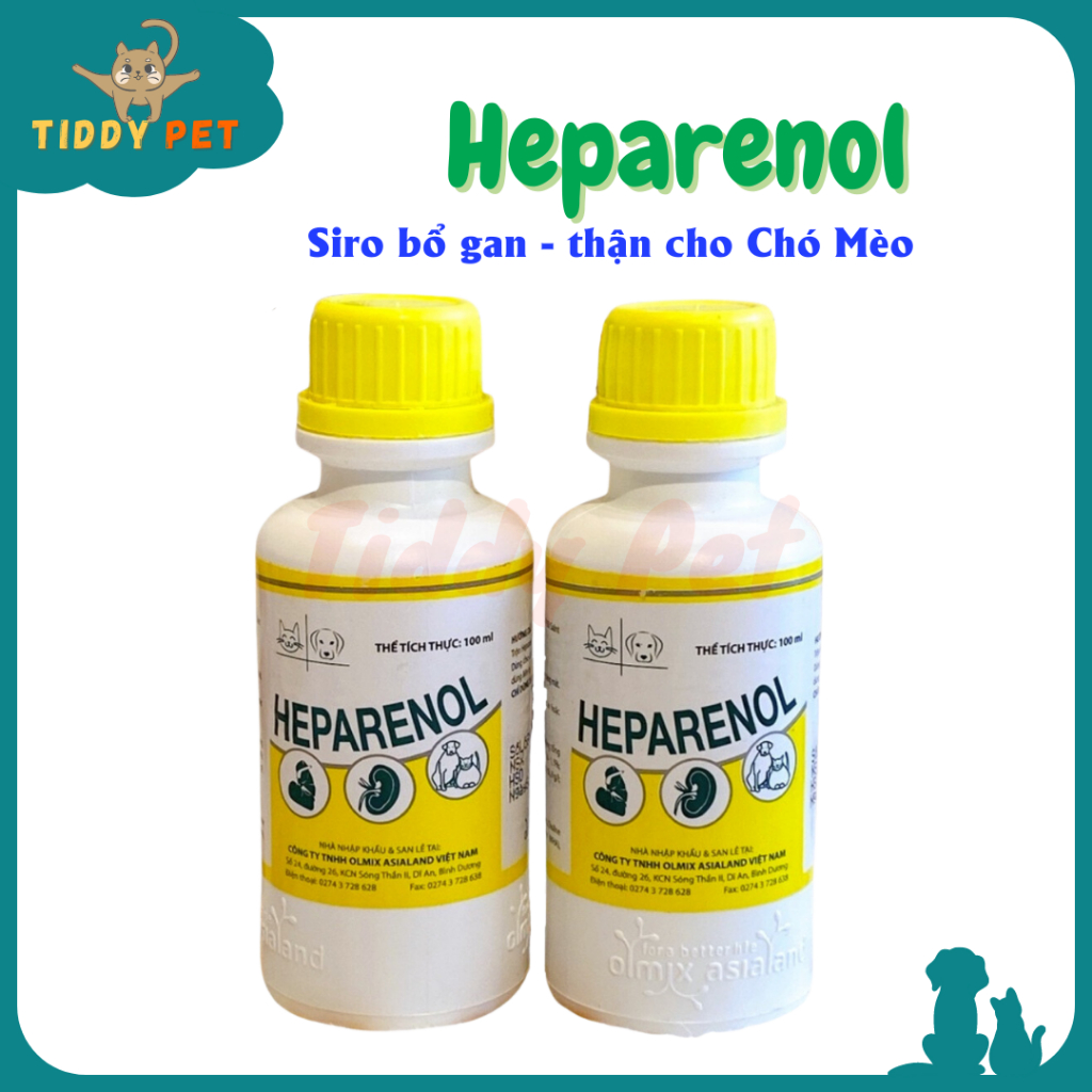 HEPARENOL - Giải Độc Gan, Bổ Gan Thận, Hỗ Trợ Tiêu Hóa Cho Chó Mèo - Chai 100ml, Hàng Pháp