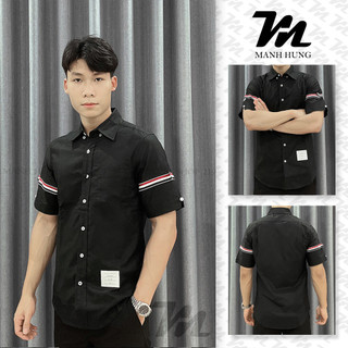 🏆 - sơ mi thom - sơ mi thom đen cộc tay check kẻ tay áo bản cao cấp chuẩn hàng loại 1 qc manh hung shop 219