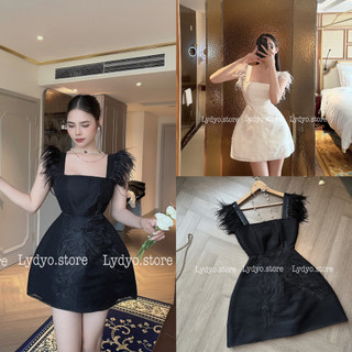 Váy đầm 2 dây lông vũ, váy thiên nga đen cúp ngực, váy quây, đính lông vũ phối ren cao cấp thiết kế, đi đám cưới