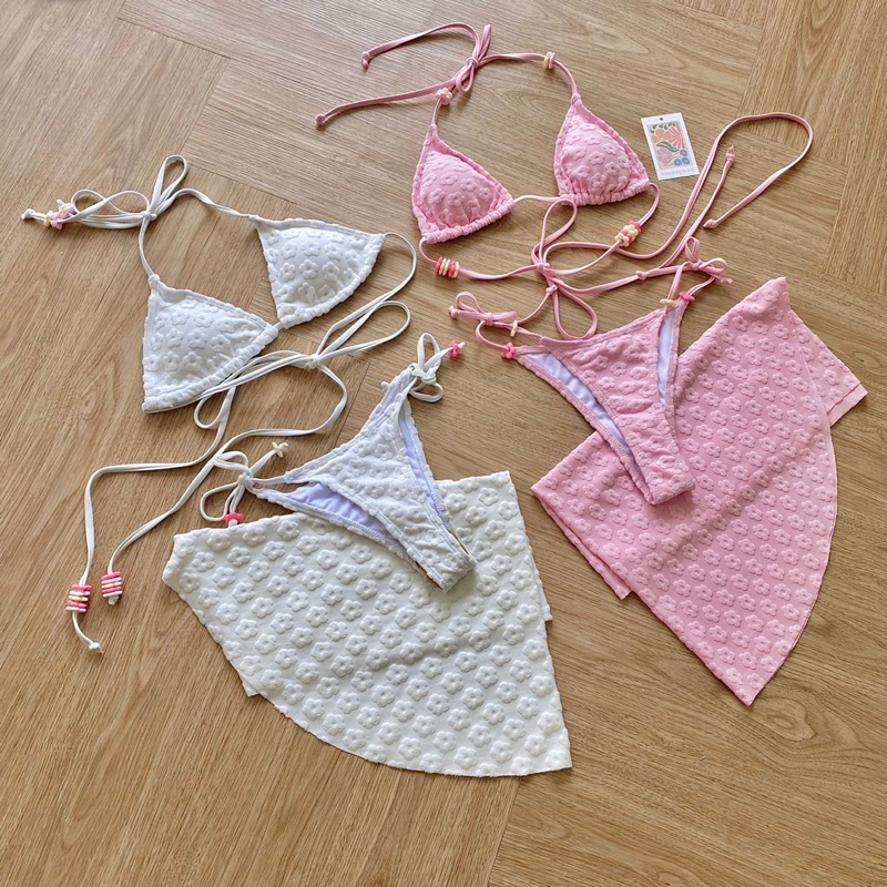 Bikini 3 mảnh nhung hoa dây hoa