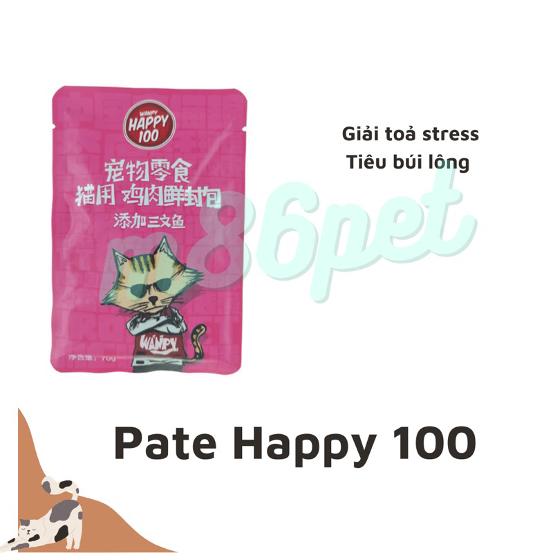 Pate cho mèo happy wanpy 100 cho mèo gói 70gr