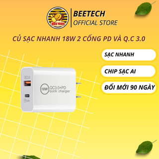 Củ sạc 18w/20w 2 cổng, cốc sạc nhanh chuẩn PD và QC cho mọi loại điện thoại - Beetech