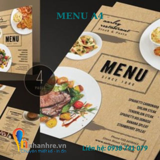 Menu A4, bảng menu a4, in menu thực đơn nhà hàng quán ăn theo yêu cầu giá rẻ và chất lượng - INNHANHRE.VN
