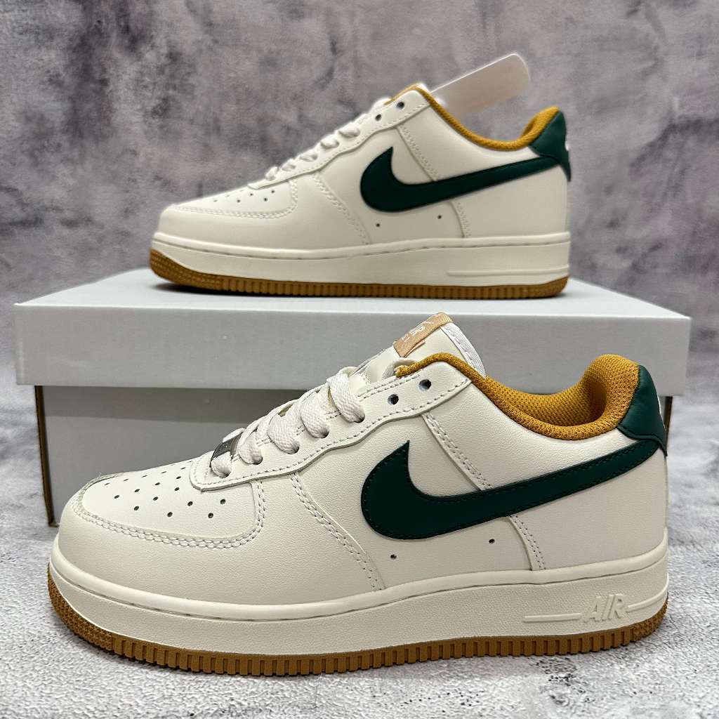 Giày Thể Thao AF1 Low Beige Green Gum Màu Kem Vạch Xanh Đế Vàng Bản SC Chuẩn Đẹp Full Bill Box