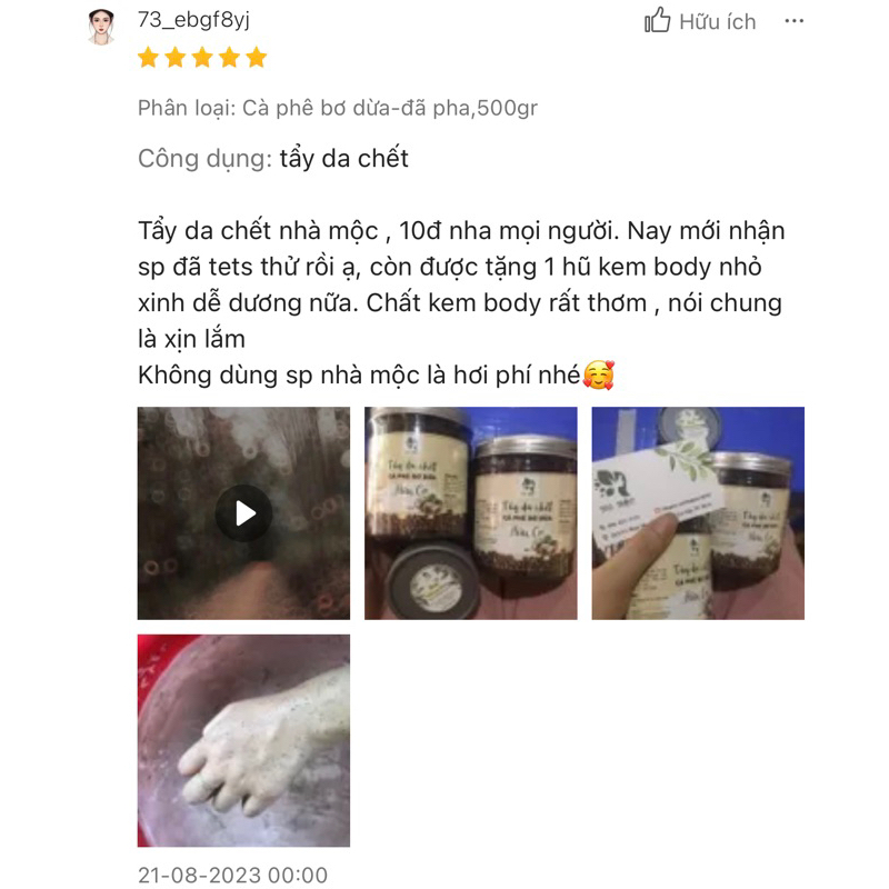 TDC sáng da cà phê hữu cơ cho body 500gr