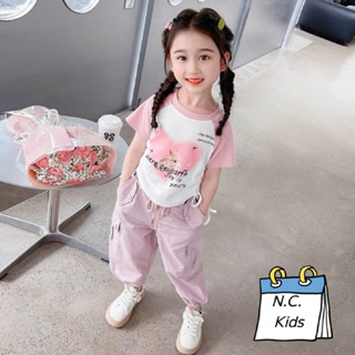 Sale lẻ size> Set bộ bé gái, áo cotton tay ráp lăng phối quần hip hop năng động