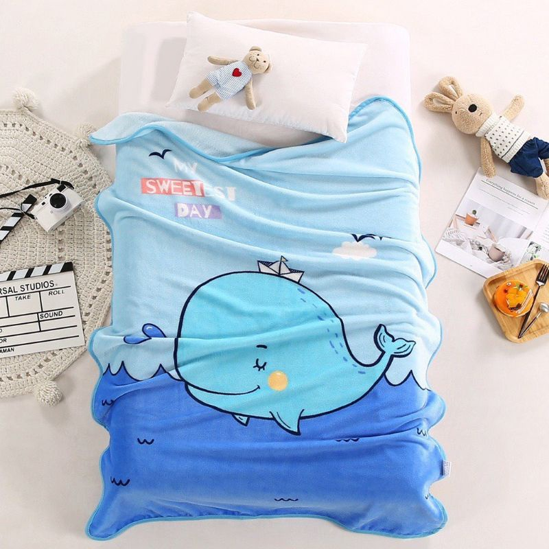 Chăn lông tuyết in hình 2 mặt cho bé 100*140cm Mềm cho bé đi học, chăn văn phòng