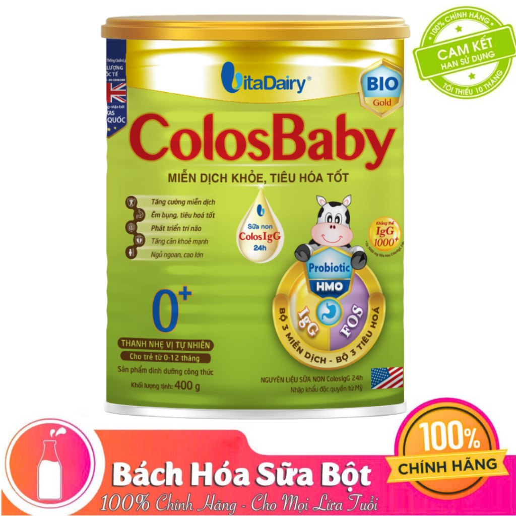 Sữa Bột Vitadairy COLOSBABY BIO GOLD 0+ 400g hỗ trợ tiêu hóa tốt, tăng cường miễn dịch cho bé