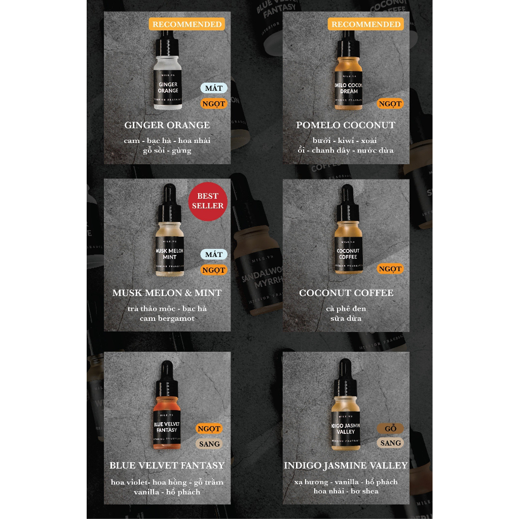 Kẹp gió điều hòa xe hơi tỏa hương khử mùi Mile - Chiết xuất thiên nhiên, chất lượng cao