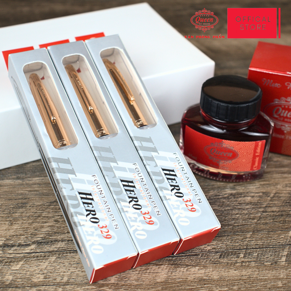 Bút máy Hero 329 chính hãng - Phiên bản quốc tế - Màu Xanh Lá/Đỏ/Đen - 1 Cây