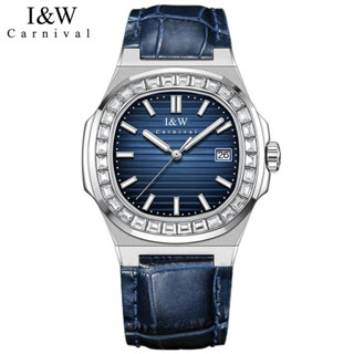 Đồng hồ nam chính hãng I&W Carnival IW721 IW721G 721 721G dây da máy cơ Seiko mặt kính sapphire