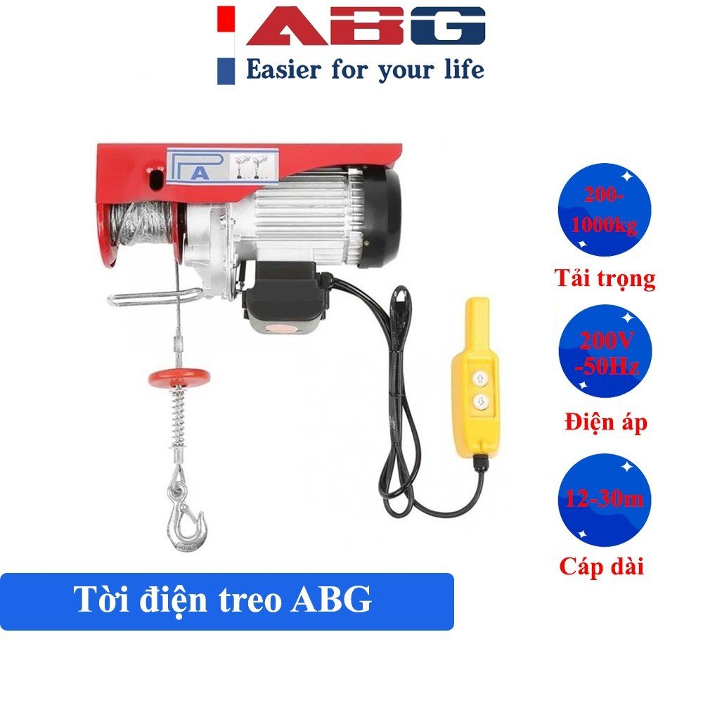 Máy Tời Điện ABG PA200 12M, Máy Tời Pa300 25M, Máy Tời Treo PA500 Cáp Dài 12m - 30m