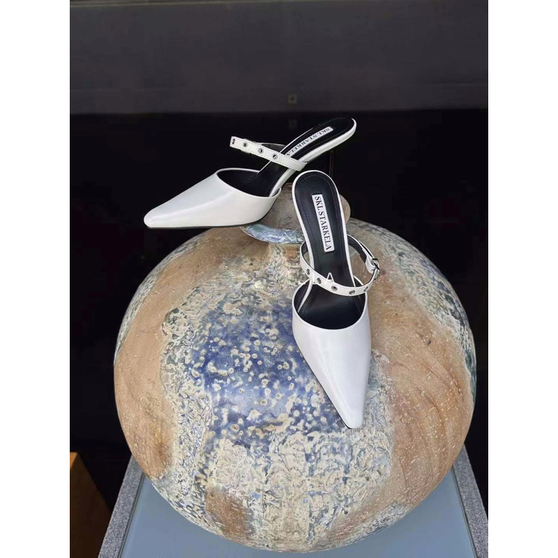 Giày sục Mules da trơn quai khuy cài da trơn mềm êm chân