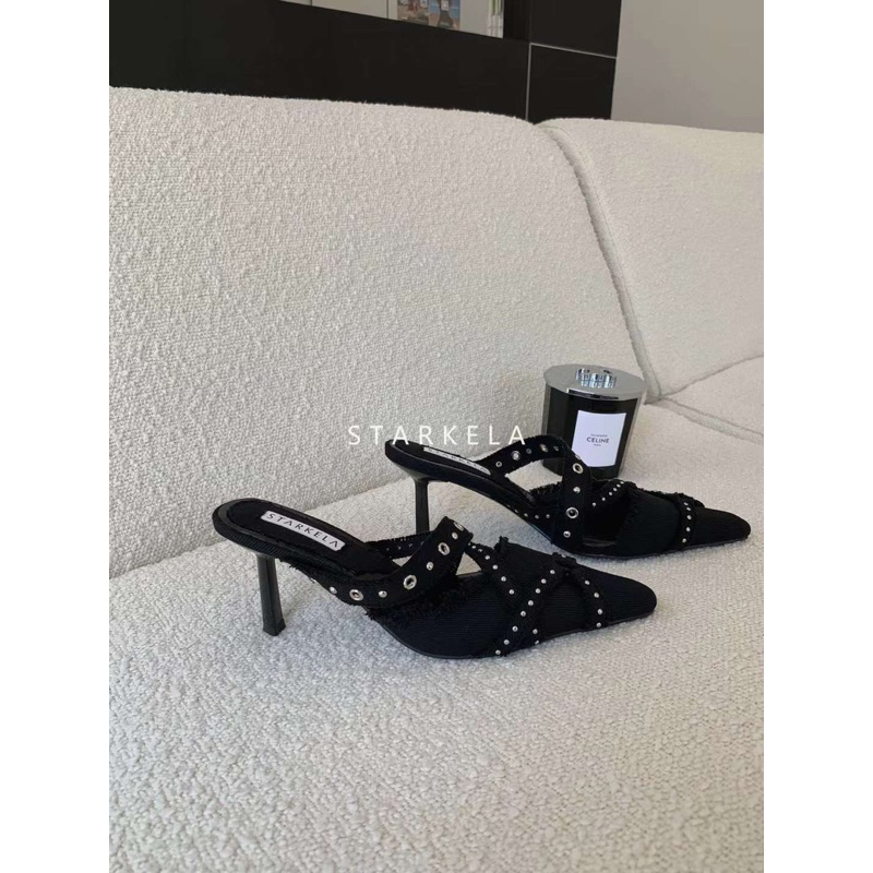 Giày sục Mules chất jean mềm đính khuy sang chảnh cá tính