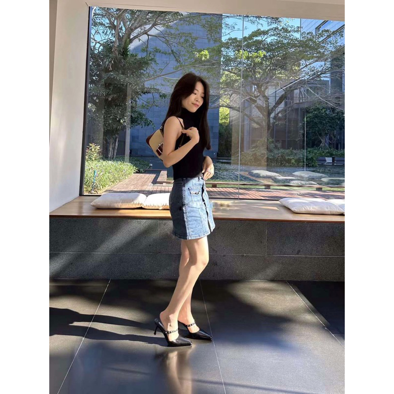 Giày sục Mules da trơn quai khuy cài da trơn mềm êm chân