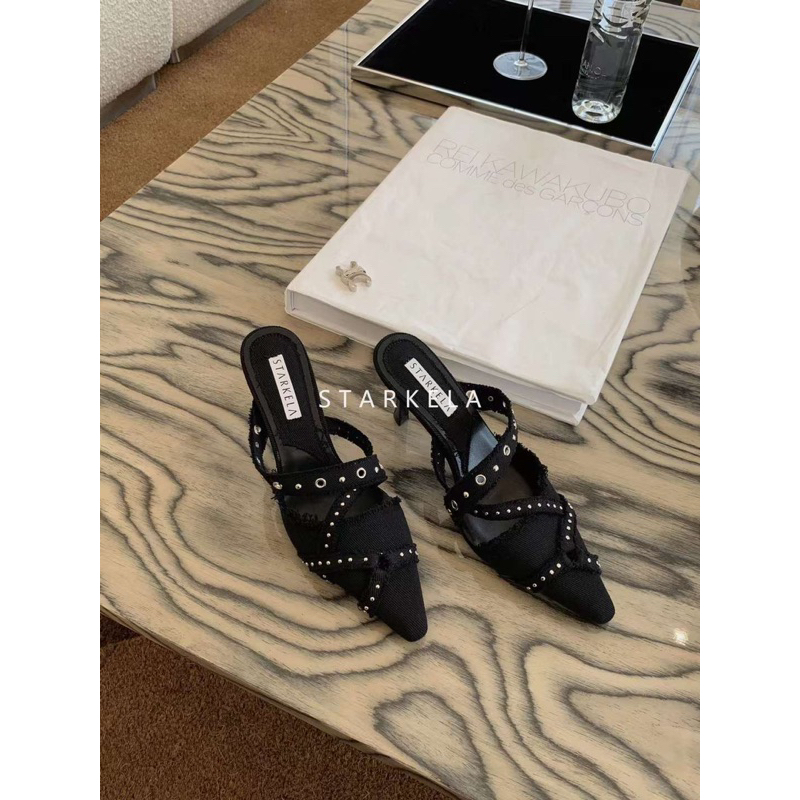 Giày sục Mules chất jean mềm đính khuy sang chảnh cá tính