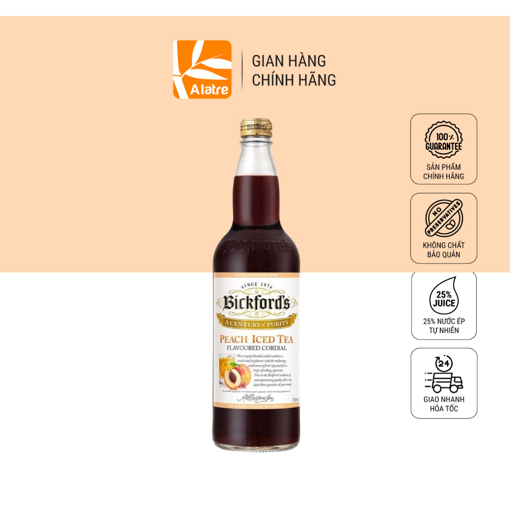 Siro Nước Cốt Trà Đào Bickford's| Thể Tích Khủng 750ml | Nhập Úc!