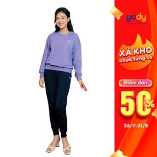 Bộ đồ thu đông nữ YODY đồ mặc nhà cổ tròn tay dài vải nỉ mềm mịn không bai xù BTN5066