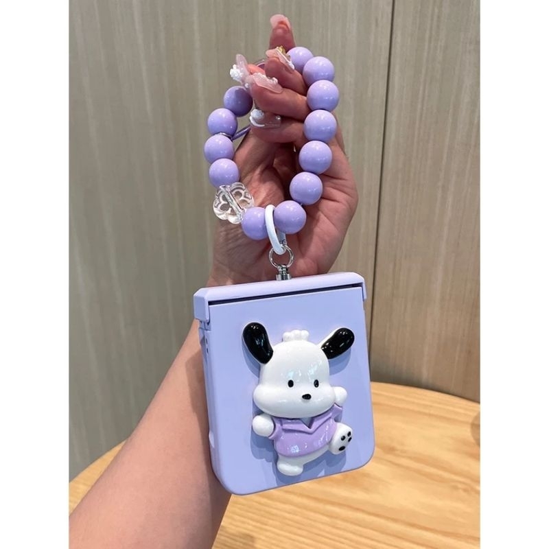 Ốp Z Flip5 - Z Flip4 - Z Flip3 - Flip5 5G giá đỡ / pop cún tai dài charm mây kèm dây hạt và thanh bảo vệ bản lề