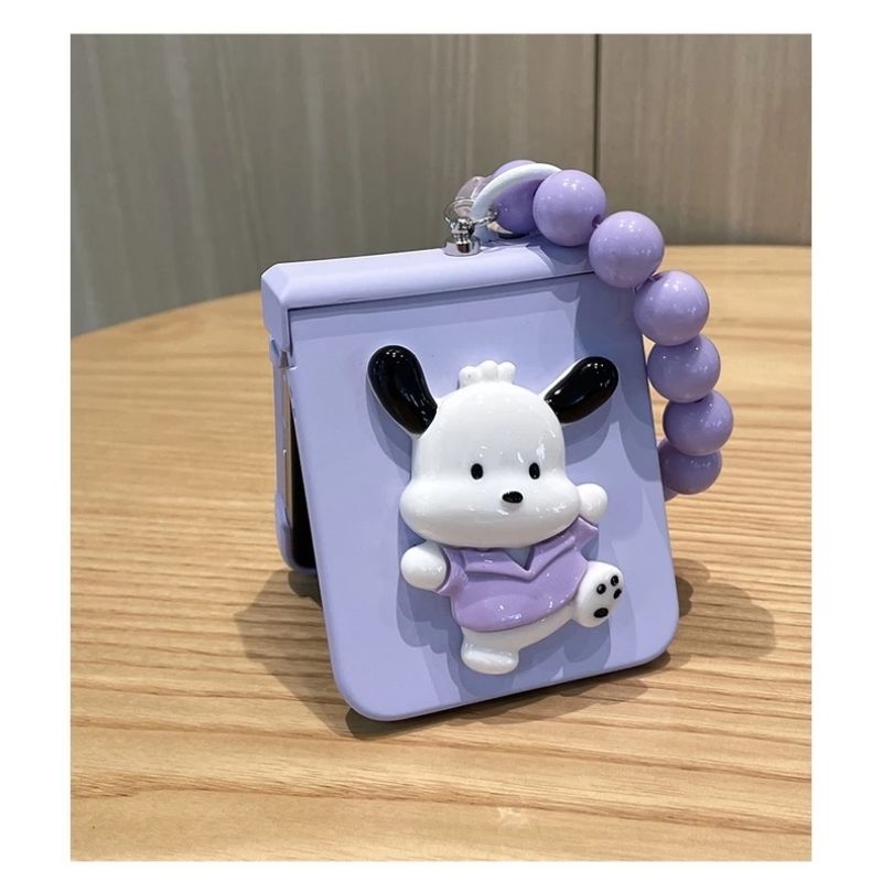 Ốp Z Flip5 - Z Flip4 - Z Flip3 - Flip5 5G giá đỡ / pop cún tai dài charm mây kèm dây hạt và thanh bảo vệ bản lề