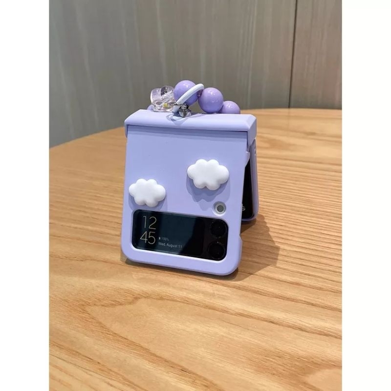 Ốp Z Flip5 - Z Flip4 - Z Flip3 - Flip5 5G giá đỡ / pop cún tai dài charm mây kèm dây hạt và thanh bảo vệ bản lề